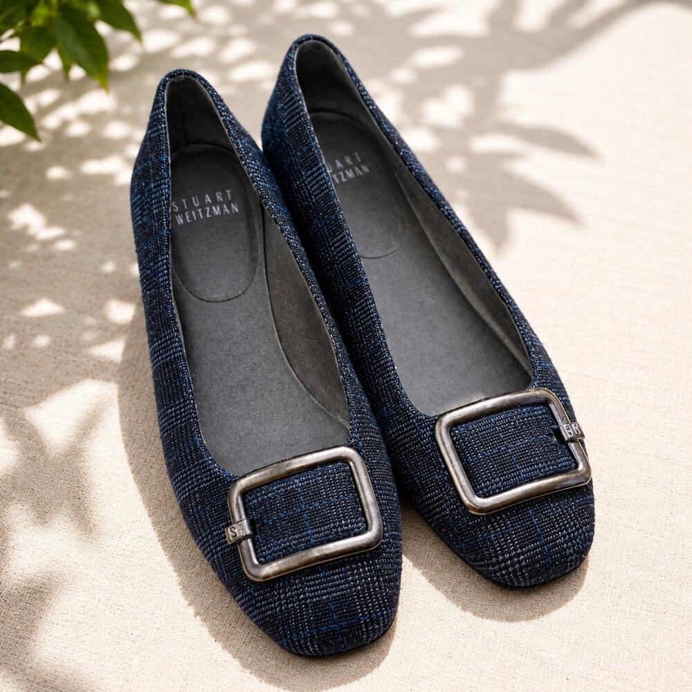 Stuart Weitzman Squared Plaid Buckle Flat Size 8 (US) Msrp $375